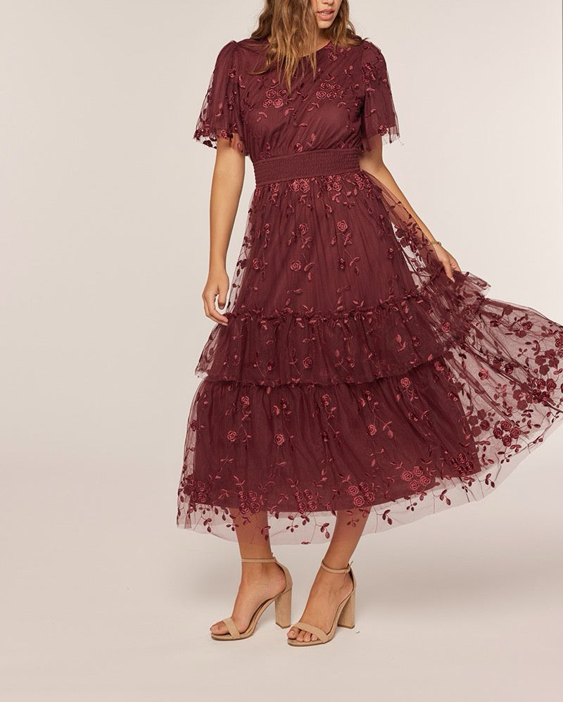 Burgundy Mesh Dress