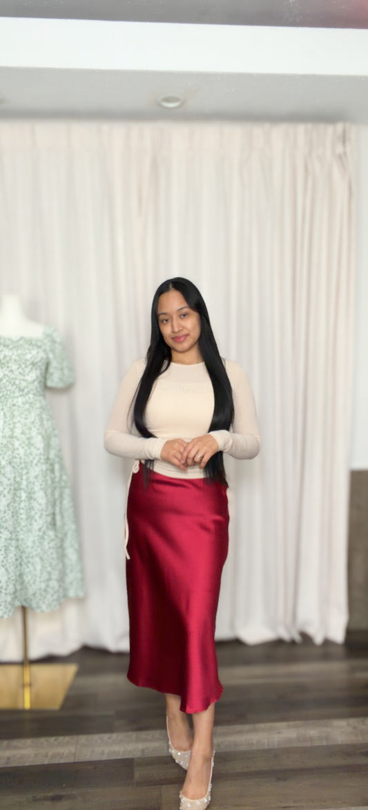 Burgundy satin skirt